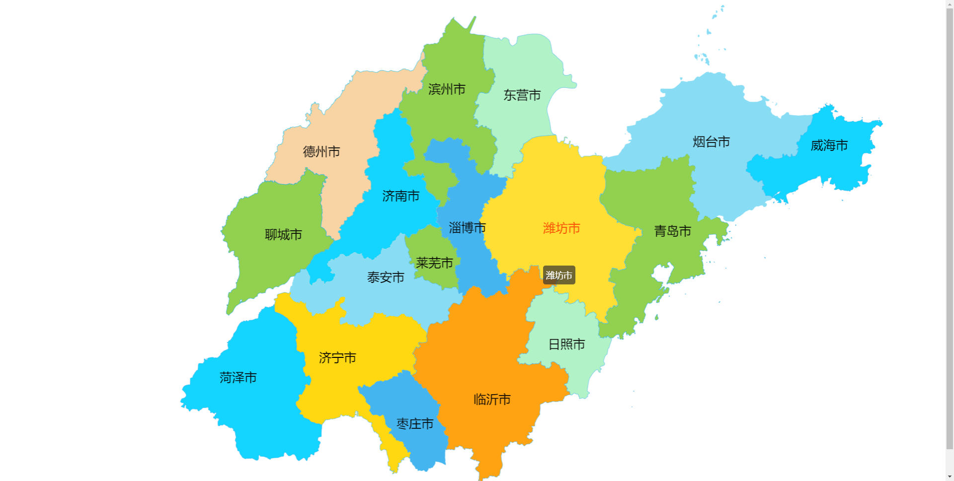 echarts数据可视化山东省地图，划分清晰，鼠标悬停变色【20250】